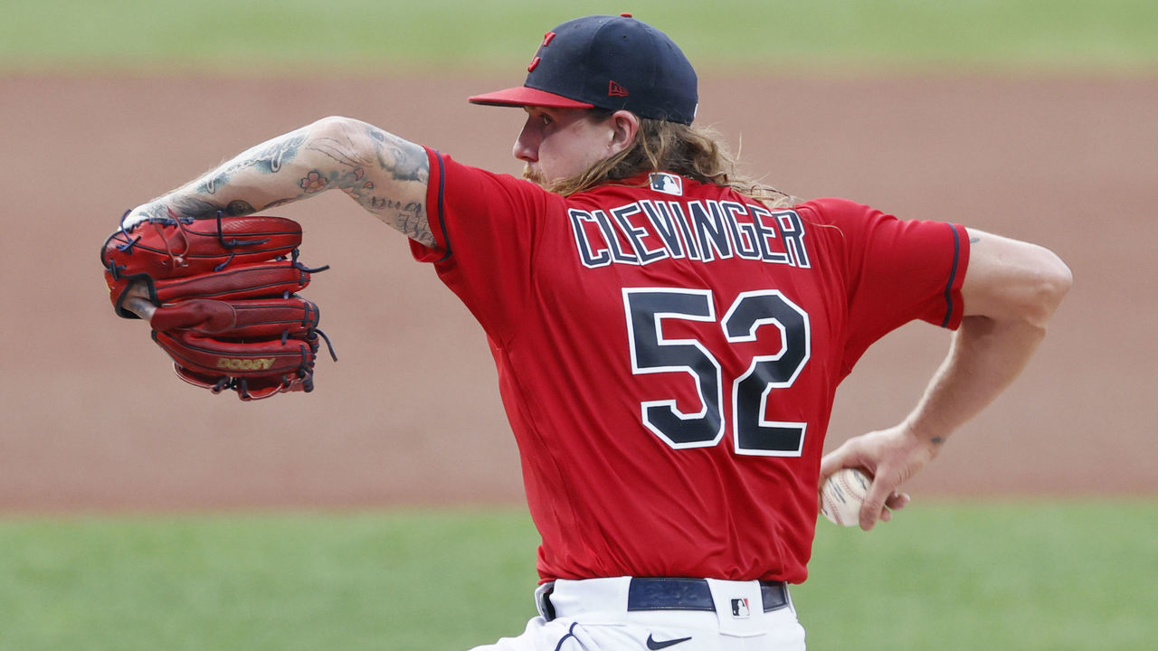 CLEVELAND, OH - AUGUST 26: Starter Mike Clevinger #52 of the Cleveland Indians pitches against the Minnesota Twins during the first inning at Progressive Field on August 26, 2020 in Cleveland, Ohio.