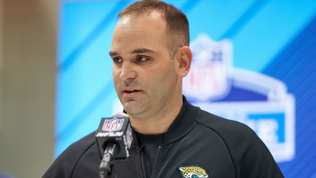 INDIANAPOLIS, IN - FEBRUARY 28: Jacksonville Jaguars general manager David Caldwell, answers questions from the media during the NFL Scouting Combine on February 28, 2018 at Lucas Oil Stadium in Indianapolis, IN.
