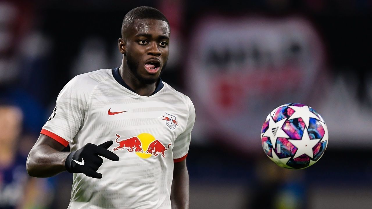 Dayot Upamecano of Red Bull Leipzig during the UEFA Champions League round of 16 second leg match between Red Bull Leipzig and Tottenham Hotspur FC at the Red Bull Arena on March 10, 2020 in Leipzig, Germany