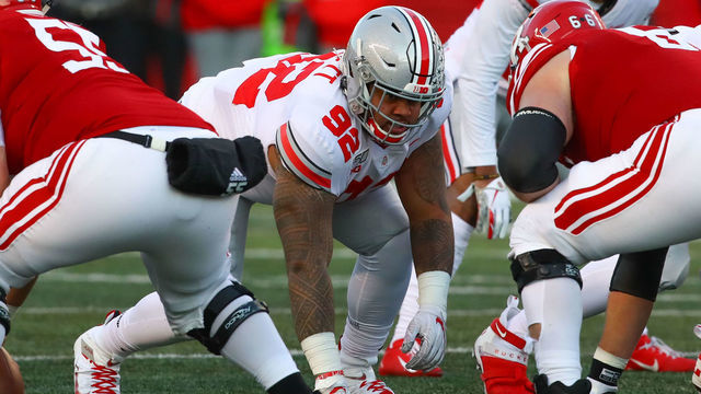 PISCATAWAY, NJ - NOVEMBER 16: Ohio State Buckeyes defensive tackle Haskell Garrett (92) during the College football game between the Rutgers Scarlet Knights and the Ohio State Buckeyes on November 16, 2019 at SHI Stadium in Piscataway, NJ.