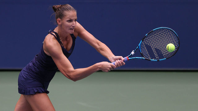 NEW YORK, NEW YORK - AUGUST 31: Karolina Pliskova of the Czech Republic returns a shot during her Women's Singles first round match against Anhelina Kalinina of the Ukraine on Day One of the 2020 US Open at the USTA Billie Jean King National Tennis Center on August 31, 2020 in the Queens borough of New York City.