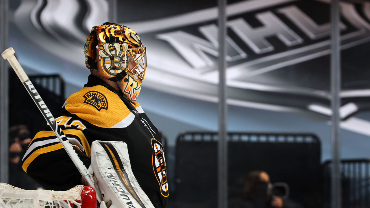 TORONTO, ONTARIO - AUGUST 13: Goaltender Tuukka Rask #40 of the Boston Bruins waits in net for play to start against the Carolina Hurricanes during the first period of Game Two of the Eastern Conference First Round of the 2020 NHL Stanley Cup Playoff at Scotiabank Arena on August 13, 2020 in Toronto, Ontario.