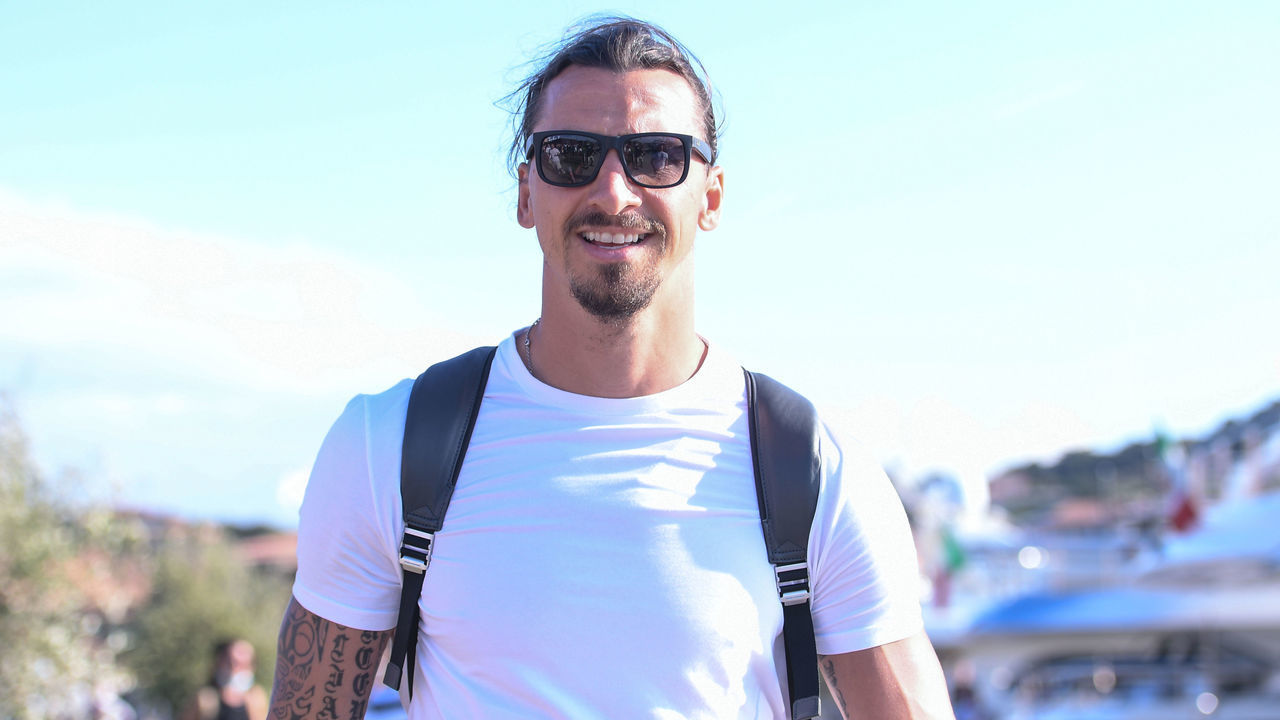 Porto Cervo, ITALY - AUGUST 17: A smiling Zlatan Ibrahimovic as he leaves with his family after the summer holidays in Porto Cervo Soccer player Zlatan Ibrahimović is seen on August 17, 2020 in Porto Cervo, Italy.