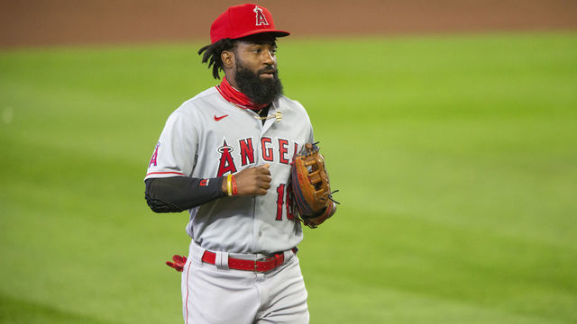 SEATTLE, WA - AUGUST 06: Brian Goodwin #18 of the Los Angeles Angels runs back to the dugout after the third inning against the Seattle Mariners at T-Mobile Park on August 6, 2020 in Seattle, Washington. The Angels beat the Mariners 6-1.