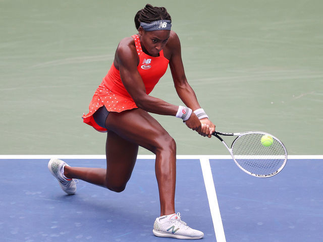 NEW YORK, NEW YORK - AUGUST 31: Cori Gauff of the United States returns the ball during her Women's Singles first round match against Anastasija Sevastova of Latvia on Day One of the 2020 US Open at the USTA Billie Jean King National Tennis Center on August 31, 2020 in the Queens borough of New York City.