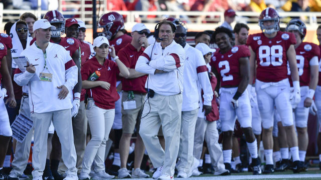 ORLANDO, FL - JANUARY 01: Alabama Crimson Tide head coach Nick Saban during the second half of the Citrus Bowl between the Michigan Wolverines and the Alabama Crimson Tide on January 01, 2020, at Camping World Stadium in Orlando, FL.