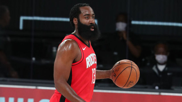 ORLANDO, FL - AUGUST 31: James Harden #13 of the Houston Rockets handles the ball against the Oklahoma City Thunder during Round One, Game Six of the NBA Playoffs on August 31, 2020 at the AdventHealth Arena at ESPN Wide World Of Sports Complex in Orlando, Florida. NOTE TO USER: User expressly acknowledges and agrees that, by downloading and/or using this Photograph, user is consenting to the terms and conditions of the Getty Images License Agreement. Mandatory Copyright Notice: Copyright 2020 NBAE
