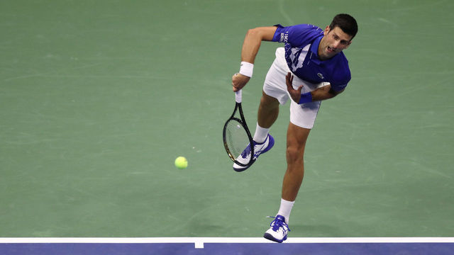 NEW YORK, NEW YORK - AUGUST 31: Novak Djokovic of Serbia serves during his Men's Singles first round match against Damir Dzumhur of Bosnia and Herzegovina on Day One of the 2020 US Open at the USTA Billie Jean King National Tennis Center on August 31, 2020 in the Queens borough of New York City.
