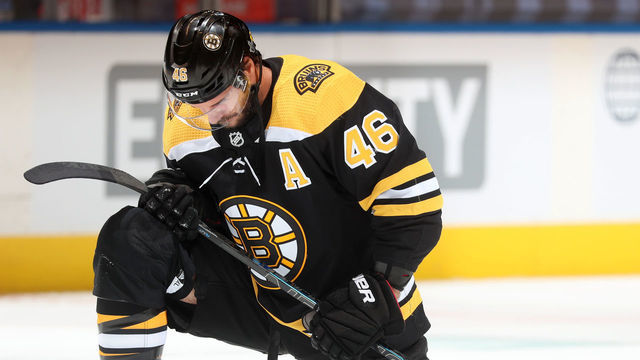 TORONTO, ONTARIO - AUGUST 29: David Krejci #46 of the Boston Bruins attends warm ups before playing against the Tampa Bay Lightning in Game Four of the Eastern Conference Second Round during the 2020 NHL Stanley Cup Playoffs at Scotiabank Arena on August 29, 2020 in Toronto, Ontario.