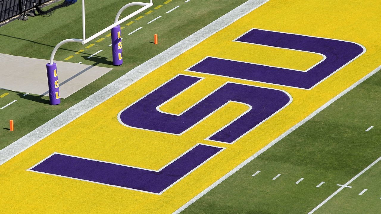BATON ROUGE, LA - OCTOBER 22: A detail of the logo on the field of the LSU Tigers prior to the the game against the Auburn Tigers at Tiger Stadium on October 22, 2011 in Baton Rouge, Louisiana.
