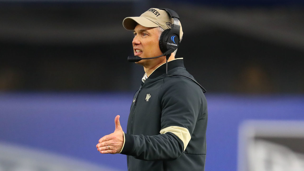 BRONX, NY - DECEMBER 27: Wake Forest Demon Deacons head coach Dave Clawson during the Pinstripe Bowl between the Michigan State Spartans and the Wake Forest Demon Deacons on December 27, 2019 at Yankee Stadium in the Bronx, NY.
