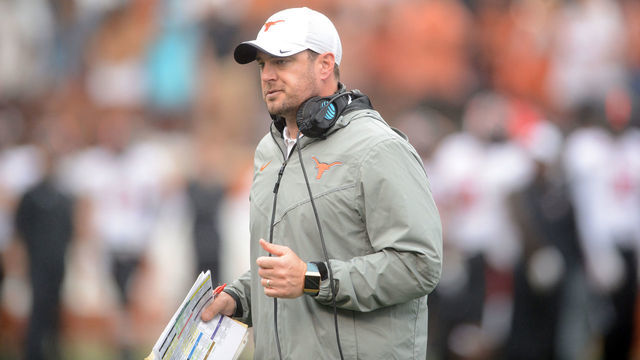 AUSTIN, TX - NOVEMBER 29: Texas Longhorns head coach Tom Herman watches action during game against the Texas Tech Red Raiders on November 29, 2019 at Darrell K Royal-Texas Memorial Stadium in Austin, Texas.