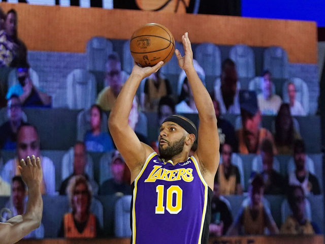 Orlando, FL - AUGUST 8: Jared Dudley #10 of the Los Angeles Lakers shoots the ball during the game against the Indiana Pacers on August 8, 2020 at The Field House at ESPN Wide World Of Sports Complex in Orlando, Florida. NOTE TO USER: User expressly acknowledges and agrees that, by downloading and/or using this Photograph, user is consenting to the terms and conditions of the Getty Images License Agreement. Mandatory Copyright Notice: Copyright 2020 NBAE