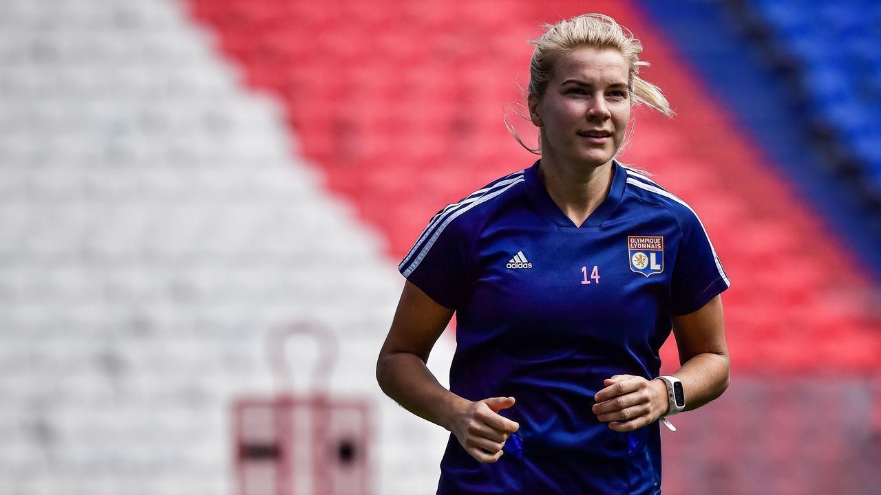 Olympique Lyonnais Norwegian forward Ada Hegerberg takes part to a training session, on June 18, 2020 in Decines Charpieu Groupama Stadium.