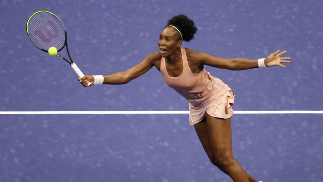 NEW YORK, NEW YORK - SEPTEMBER 01: Venus Williams of the United States returns a volley during her Women's Singles first round match against Karolina Muchova of the Czech Republic on Day Two of the 2020 US Open at the USTA Billie Jean King National Tennis Center on September 1, 2020 in the Queens borough of New York City.