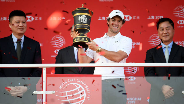 SHANGHAI, CHINA - NOVEMBER 03: Rory McIlroy of Northern Ireland is presented with the Old Tom Morris Cup after the final round of the WGC HSBC Champions at Sheshan International Golf Club on November 03, 2019 in Shanghai, China.