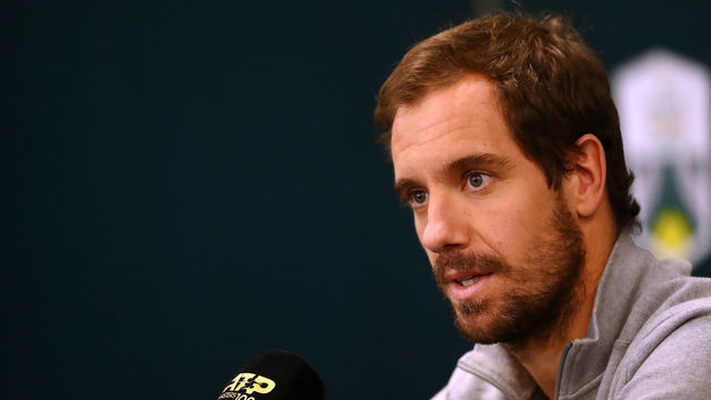 PARIS, FRANCE - OCTOBER 28: Richard Gasquet of France speaks to the media at a official press conference on day 1 of the Rolex Paris Masters, part of the ATP World Tour Masters 1000 held at the at AccorHotels Arena on October 28, 2019 in Paris, France.