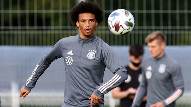 31 August 2020, Baden-Wuerttemberg, Stuttgart: Football: National team, Germany, training at ADM Sportpark. Leroy Sane trains. Photo: Christian Charisius/dpa