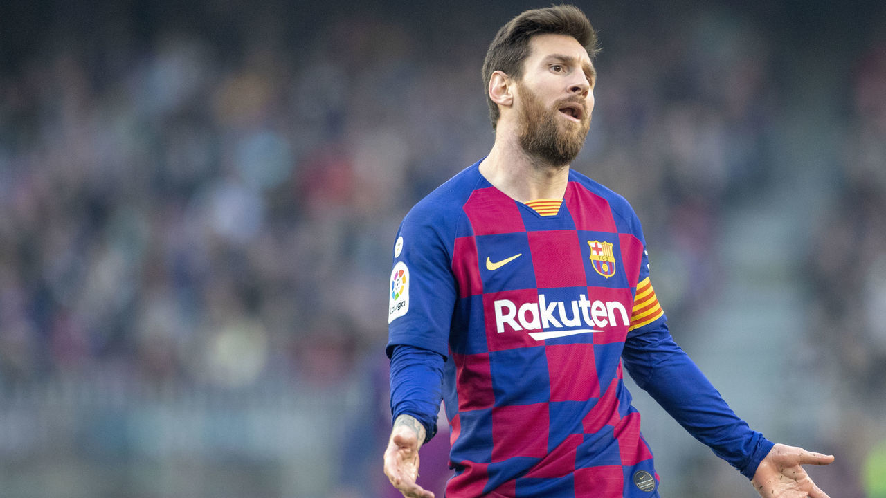 BARCELONA, SPAIN - February 15: Lionel Messi #10 of Barcelona reacts during the Barcelona V Getafe, La Liga regular season match at Estadio Camp Nou on February 15th 2020 in Barcelona, Spain.
