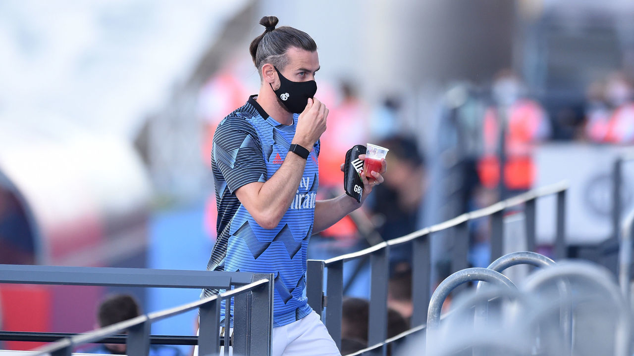 MADRID, SPAIN - JULY 16: Gareth Bale of Madrid walks into the stands during the Liga match between Real Madrid CF and Villarreal CF at Estadio Alfredo Di Stefano on July 16, 2020 in Madrid, Spain.