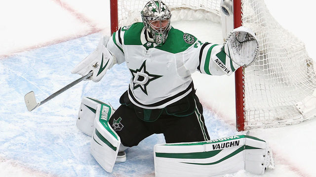 EDMONTON, ALBERTA - AUGUST 24: Anton Khudobin #35 of the Dallas Stars tends net against the Colorado Avalanche in Game Two of the Western Conference Second Round during the 2020 NHL Stanley Cup Playoffs at Rogers Place on August 24, 2020 in Edmonton, Alberta, Canada.