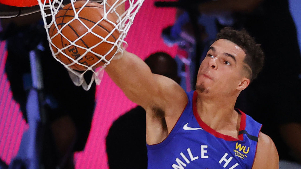 LAKE BUENA VISTA, FLORIDA - AUGUST 30: Michael Porter Jr. #1 of the Denver Nuggets dunks against the Utah Jazz during the fourth quarter in Game Six of the Western Conference First Round during the 2020 NBA Playoffs at AdventHealth Arena at ESPN Wide World Of Sports Complex on August 30, 2020 in Lake Buena Vista, Florida.