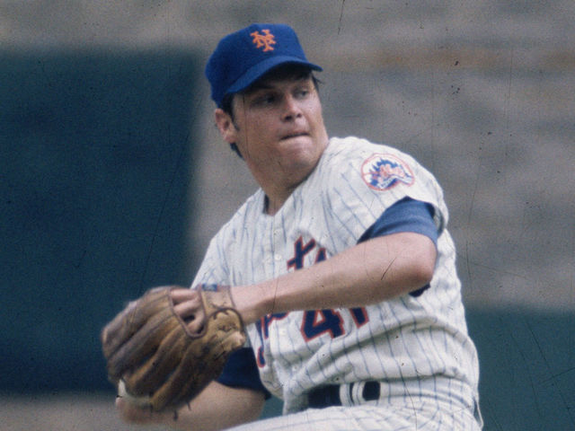FLUSHING, NY - 1969: Tom Seaver #41 of the New York Mets pitches at Shea Stadium in Flushing, New York in 1969.