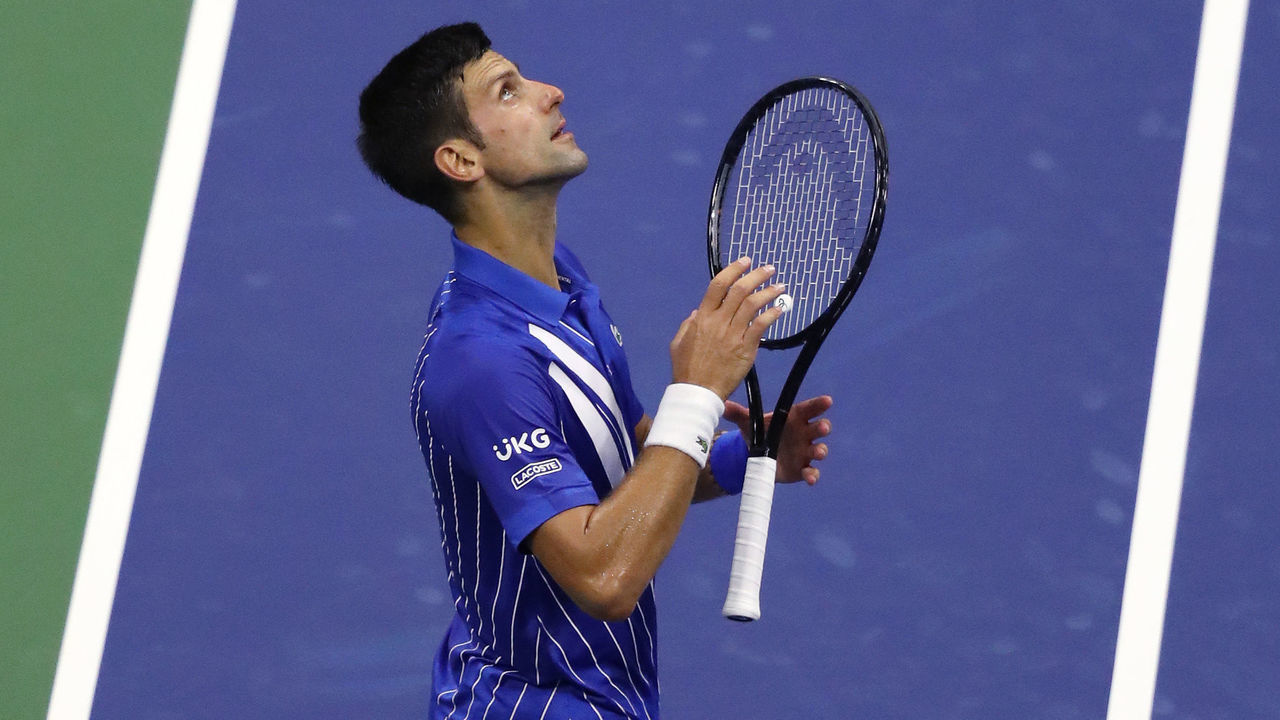 NEW YORK, NEW YORK - AUGUST 31: Novak Djokovic of Serbia celebrates a win during his Men's Singles first round match against Damir Dzumhur of Bosnia and Herzegovina on Day One of the 2020 US Open at the USTA Billie Jean King National Tennis Center on August 31, 2020 in the Queens borough of New York City.