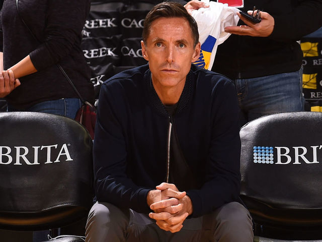 OAKLAND, CA - MARCH 27: Steve Nash looks on prior to the game between the Indiana Pacers and Golden State Warriors on March 27, 2018 at ORACLE Arena in Oakland, California. NOTE TO USER: User expressly acknowledges and agrees that, by downloading and or using this photograph, user is consenting to the terms and conditions of Getty Images License Agreement. Mandatory Copyright Notice: Copyright 2018 NBAE