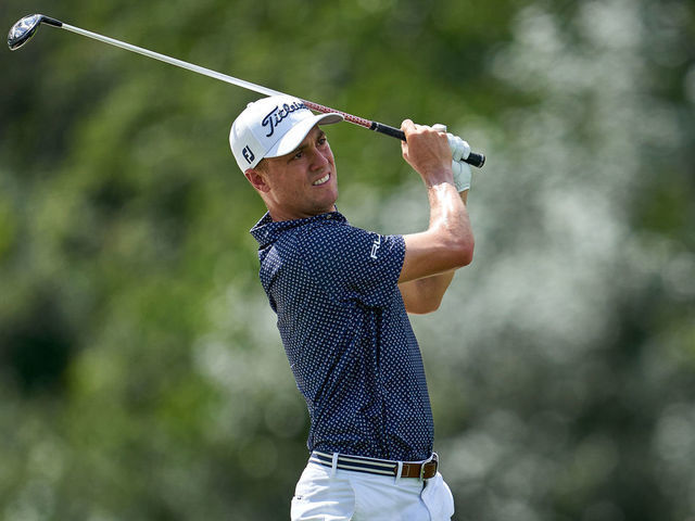 OLYMPIA FIELDS, ILLINOIS - AUGUST 28: Justin Thomas of the United States plays his second shot on the first hole during the second round of the BMW Championship on the North Course at Olympia Fields Country Club on August 28, 2020 in Olympia Fields, Illinois.