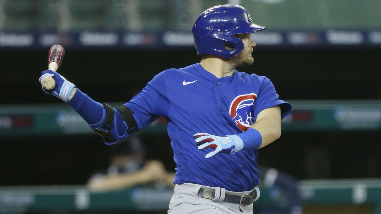 DETROIT, MI - AUGUST 24: Ian Happ #8 of the Chicago Cubs bats against the Detroit Tigers at Comerica Park on August 24, 2020, in Detroit, Michigan.
