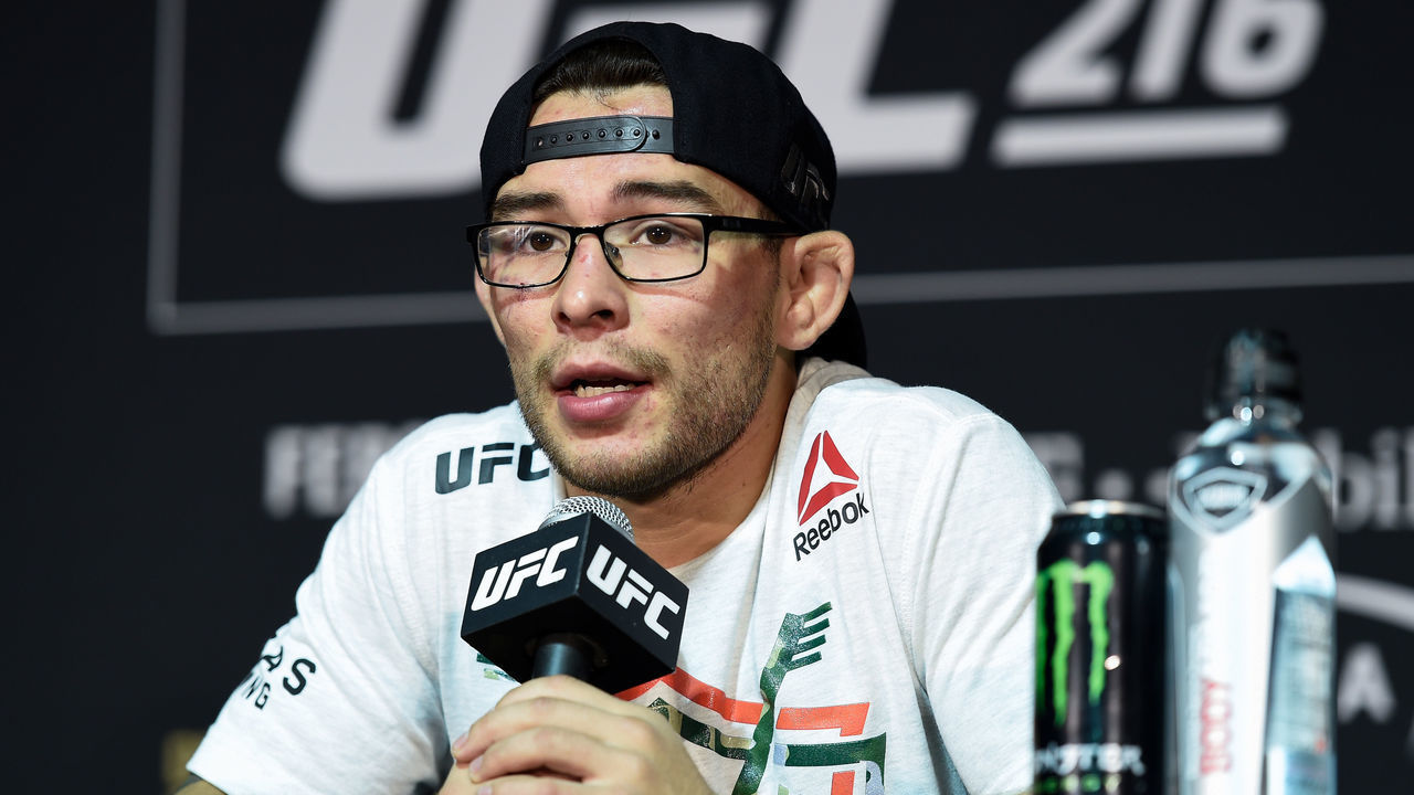 LAS VEGAS, NV - OCTOBER 07: Ray Borg speaks to the media after the UFC 216 event inside TMobile Arena on October 7, 2017 in Las Vegas, Nevada.