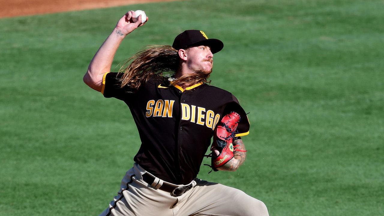 ANAHEIM, CA - SEPTEMBER 03: Mike Clevinger #52 of the San Diego Padres pitches in the first inning of the game against the Los Angeles Angels at Angel Stadium of Anaheim on September 3, 2020 in Anaheim, California.