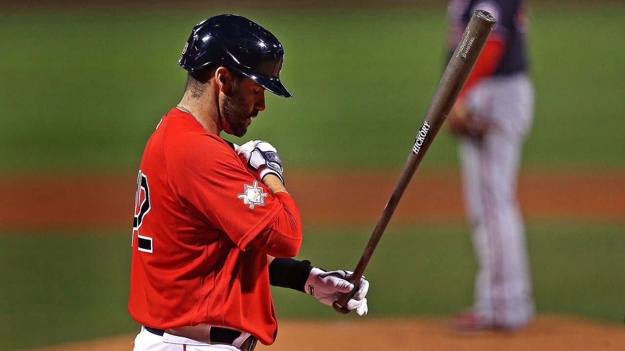 BOSTON, MA - AUGUST 29: Boston Red Sox designated hitter J.D. Martinez steps in the box during the in the first inning. The Boston Red Sox host the Washington Nationals at Fenway Park in Boston on Aug. 29, 2020.