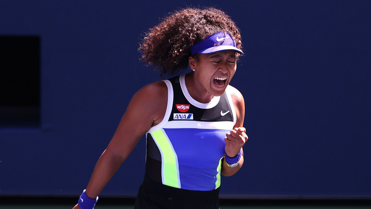 NEW YORK, NEW YORK - SEPTEMBER 04: Naomi Osaka of Japan celebrates a point during her Women's Singles third round match against Marta Kostyuk of the Ukraine on Day Five of the 2020 US Open at USTA Billie Jean King National Tennis Center on September 04, 2020 in the Queens borough of New York City.