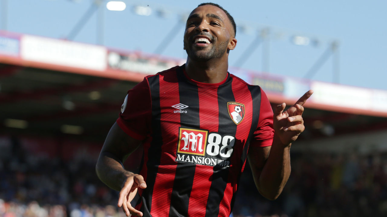 BOURNEMOUTH, ENGLAND - SEPTEMBER 15: Callum Wilson of Bournemouth celebrates after he scores a goal to make it 3-1 during the Premier League match between AFC Bournemouth and Everton FC at Vitality Stadium on September 15, 2019 in Bournemouth, United Kingdom.