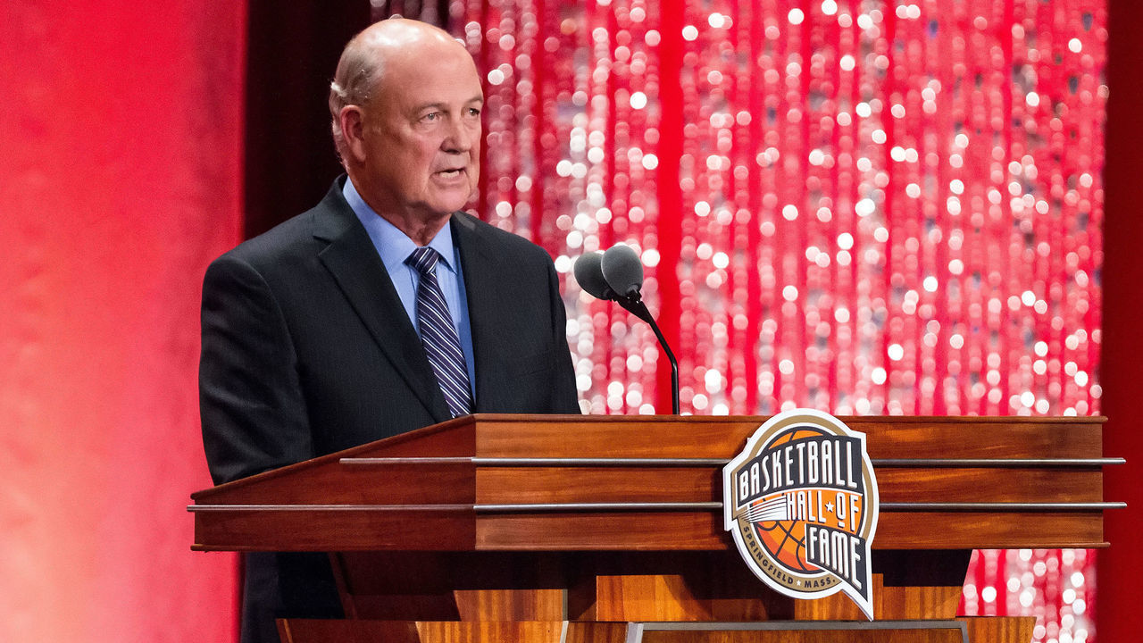 SPRINGFIELD, MA - SEPTEMBER 08: Inductee Tom Jernstedt speaks during the 2017 Naismith Memorial Basketball Hall of Fame Enshrinement Ceremony on September 8, 2017, at Symphony Hall in Springfield, MA.