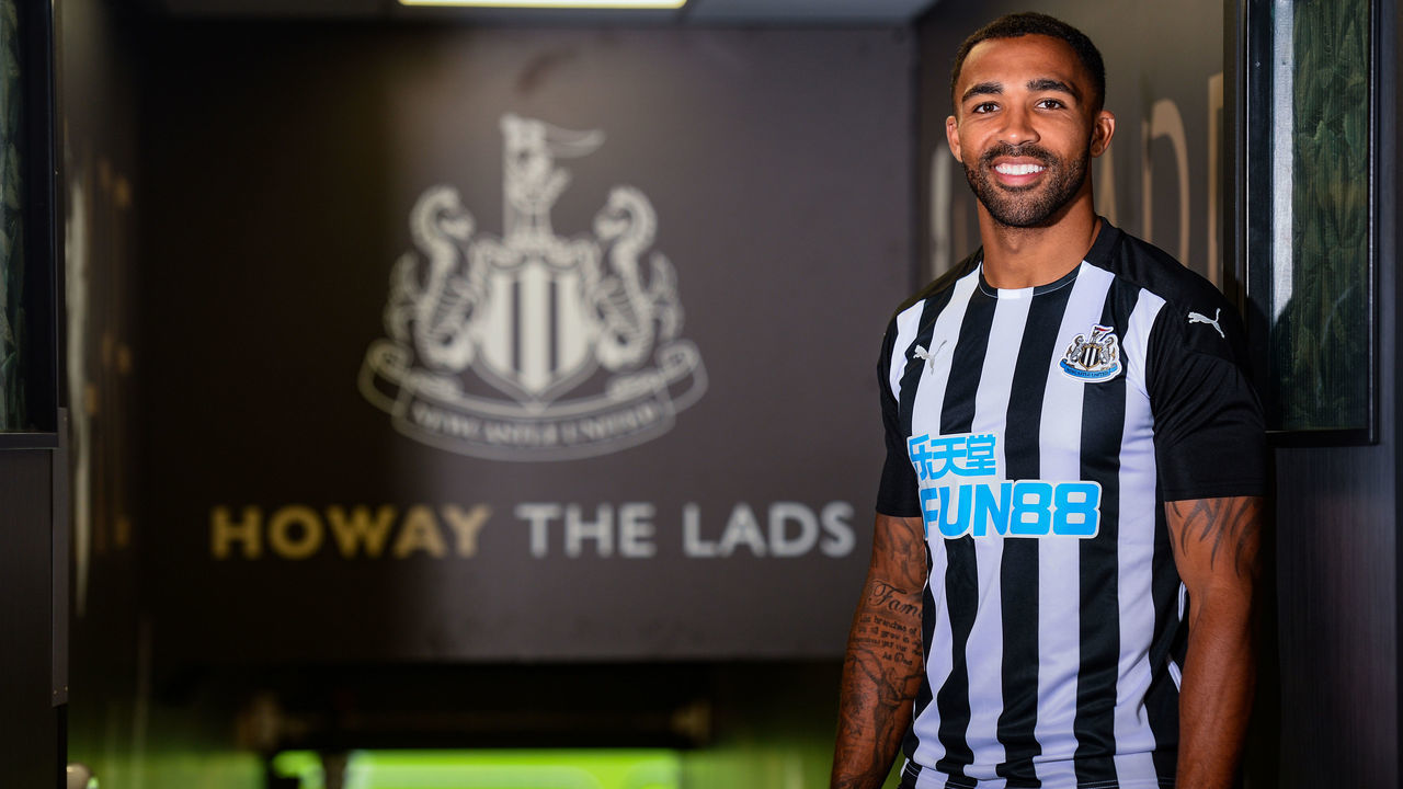 NEWCASTLE UPON TYNE, ENGLAND - SEPTEMBER 07: Callum Wilson poses for photographs in the tunnel at St.James' Park on September 07, 2020 in Newcastle upon Tyne, England.