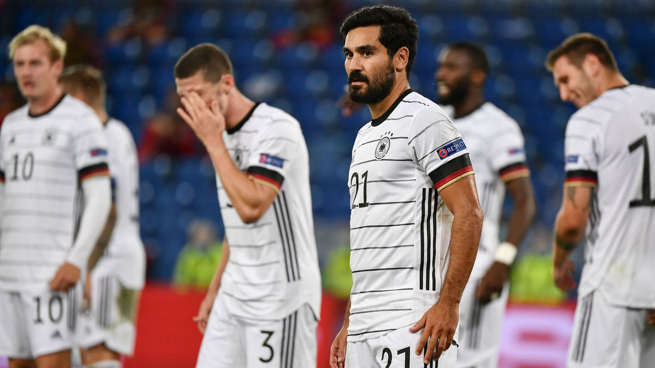 Germany's midfielder Ilkay Gundogan (C) looks on during the UEFA Nations League, league A, day 2, group 4 football match between Switzerland and Germany at the St. Jakob-Park in Basel, on September 6, 2020.