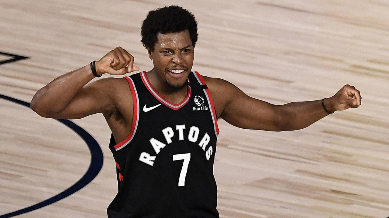 LAKE BUENA VISTA, FLORIDA - SEPTEMBER 03: Kyle Lowry #7 of the Toronto Raptors reacts after their win over Boston Celtics in Game Three of the Eastern Conference Second Round during the 2020 NBA Playoffs at the Field House at the ESPN Wide World Of Sports Complex on September 03, 2020 in Lake Buena Vista, Florida.