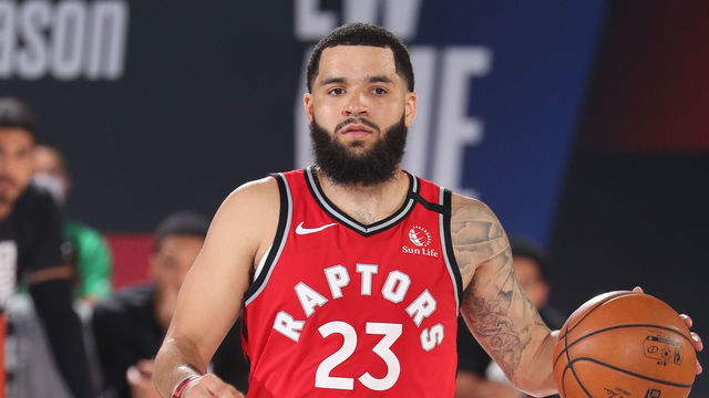 ORLANDO, FL - SEPTEMBER 7: Fred VanVleet #23 of the Toronto Raptors brings the ball up court during Game Five of the Eastern Conference SemiFinals of the NBA Playoffs on September 7, 2020 at The Field House in Orlando, Florida. NOTE TO USER: User expressly acknowledges and agrees that, by downloading and/or using this Photograph, user is consenting to the terms and conditions of the Getty Images License Agreement. Mandatory Copyright Notice: Copyright 2020 NBAE