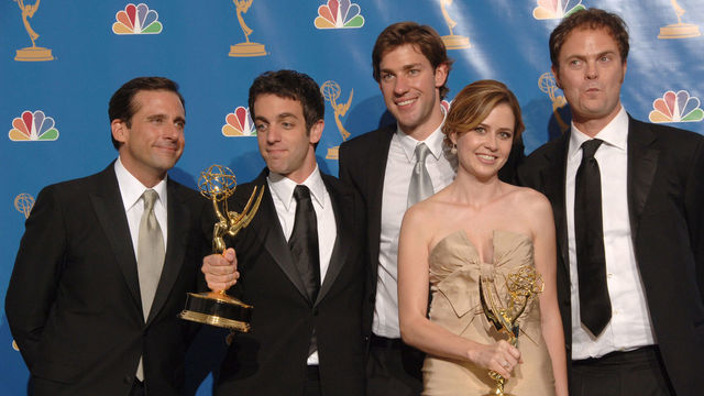 Steve Carell, B.J. Novak, Jenna Fischer, John Krasinski and Rainn Wilson of "The Office," winner Outstanding Comedy Series