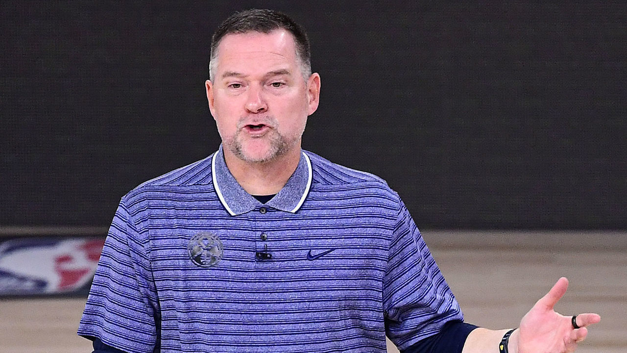 LAKE BUENA VISTA, FLORIDA - SEPTEMBER 05: Michael Malone of the Denver Nuggets during the fourth quarter against the LA Clippers in Game Two of the Western Conference Second Round during the 2020 NBA Playoffs at AdventHealth Arena at the ESPN Wide World Of Sports Complex on September 05, 2020 in Lake Buena Vista, Florida.