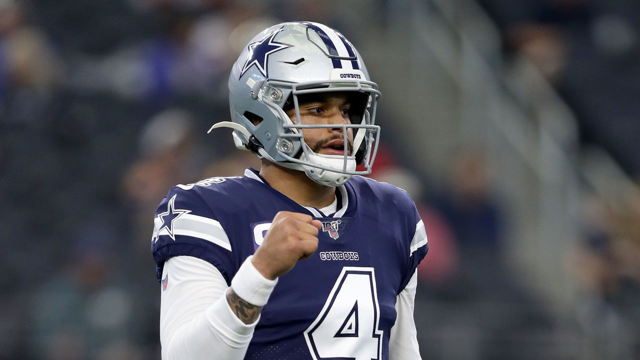 ARLINGTON, TEXAS - DECEMBER 15: Dak Prescott #4 of the Dallas Cowboys works through pregame warm up before taking on the Los Angeles Rams at AT&T Stadium on December 15, 2019 in Arlington, Texas.