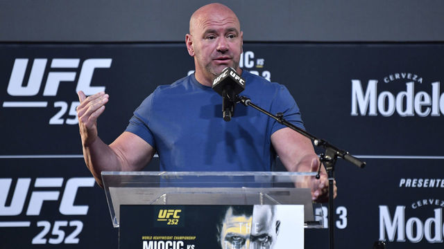LAS VEGAS, NEVADA - AUGUST 13: UFC president Dana White interacts with media during the UFC 252 press conference at UFC APEX on August 13, 2020 in Las Vegas, Nevada.
