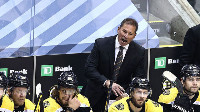 TORONTO, ONTARIO - AUGUST 26: Head coach Bruce Cassidy of the Boston Bruins reacts during the first period against the Tampa Bay Lightning in Game Three of the Eastern Conference Second Round during the 2020 NHL Stanley Cup Playoffs at Scotiabank Arena on August 26, 2020 in Toronto, Ontario.