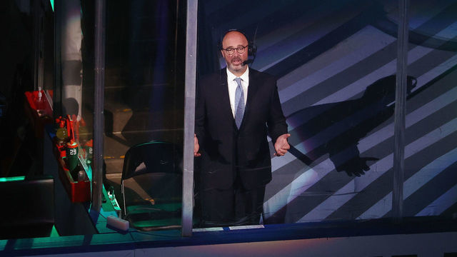 EDMONTON, ALBERTA - SEPTEMBER 02: Broadcaster Pierre McGuire prepares to work the game between the Dallas Stars and the Colorado Avalanche in Game Six of the Western Conference Second Round during the 2020 NHL Stanley Cup Playoffs at Rogers Place on September 02, 2020 in Edmonton, Alberta, Canada.