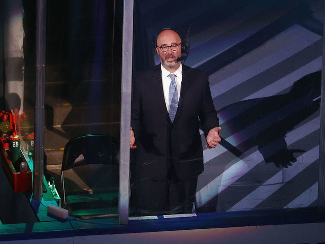 EDMONTON, ALBERTA - SEPTEMBER 02: Broadcaster Pierre McGuire prepares to work the game between the Dallas Stars and the Colorado Avalanche in Game Six of the Western Conference Second Round during the 2020 NHL Stanley Cup Playoffs at Rogers Place on September 02, 2020 in Edmonton, Alberta, Canada.