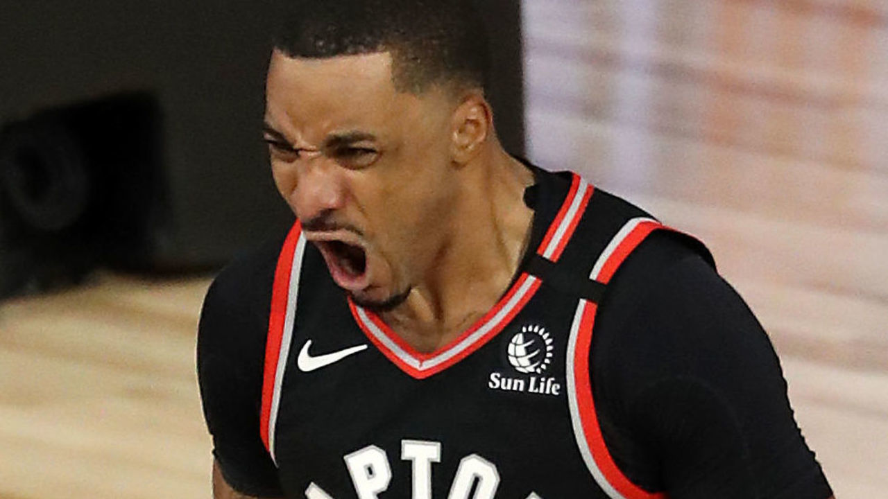 LAKE BUENA VISTA, FLORIDA - SEPTEMBER 09: Norman Powell #24 of the Toronto Raptors reacts during overtime against the Boston Celticsin Game Six of the Eastern Conference Second Round during the 2020 NBA Playoffs at The Field House at the ESPN Wide World Of Sports Complex on September 09, 2020 in Lake Buena Vista, Florida.