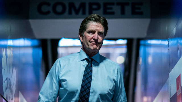 TORONTO, ON - NOVEMBER 5: Toronto Maple Leafs head coach Mike Babcock returns to the locker room before playing the Los Angeles Kings at the Scotiabank Arena on November 5, 2019 in Toronto, Ontario, Canada.